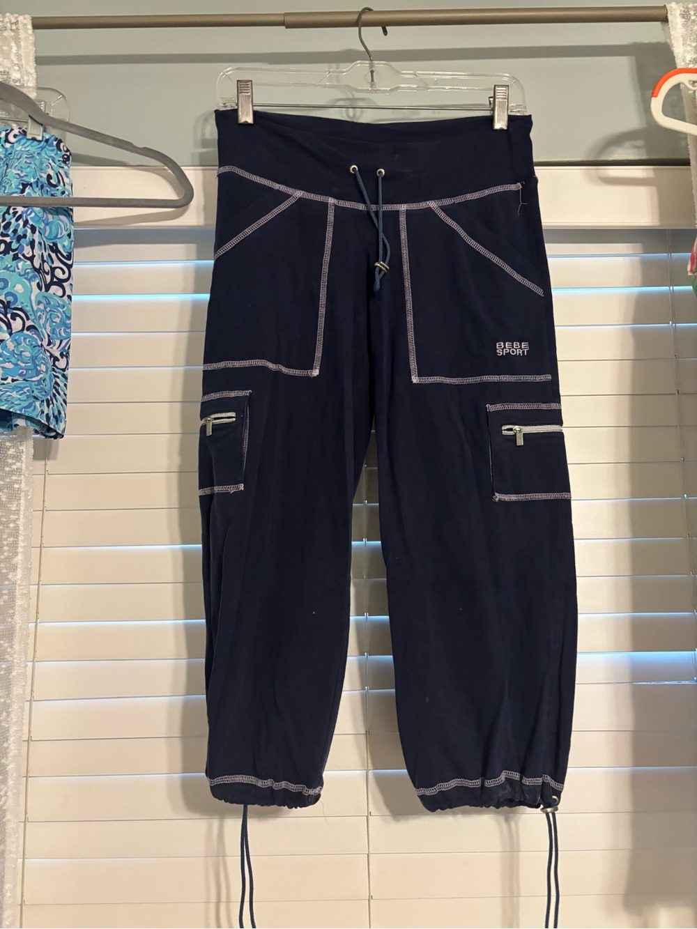 bebe women's Navy Cargo Capri Sweatpants